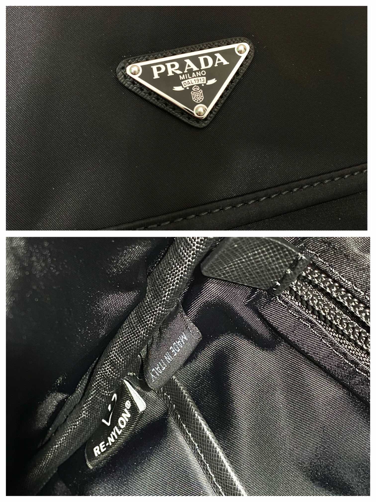 Pra*a black re-nylon and saffiano  backpack
