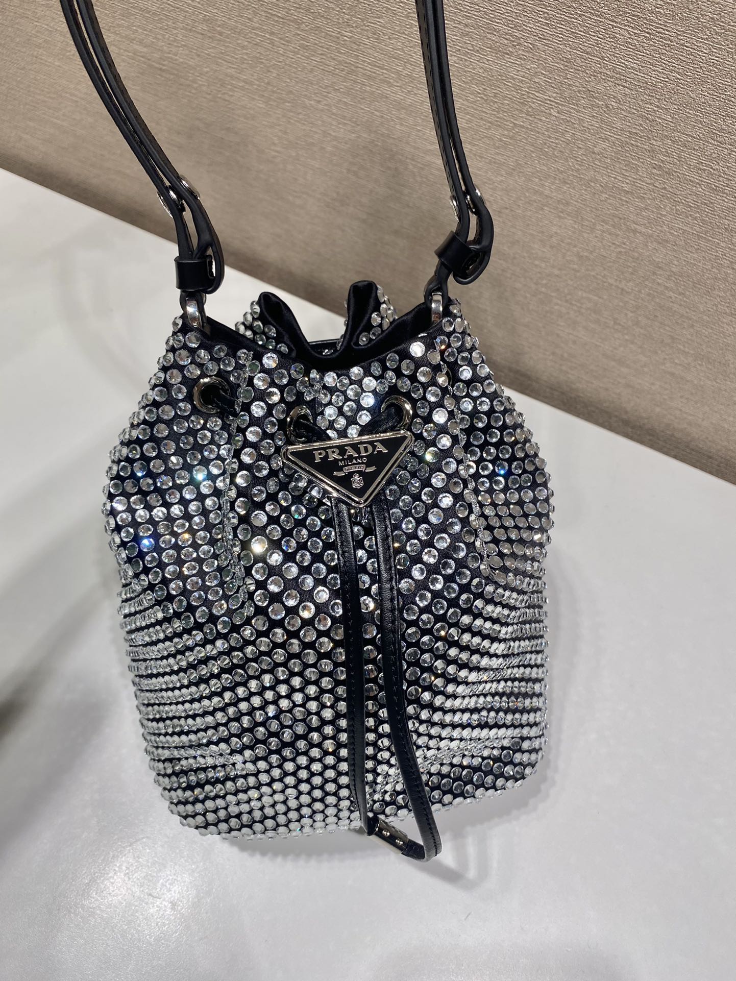 Pra*a satin mini-bag with crystals