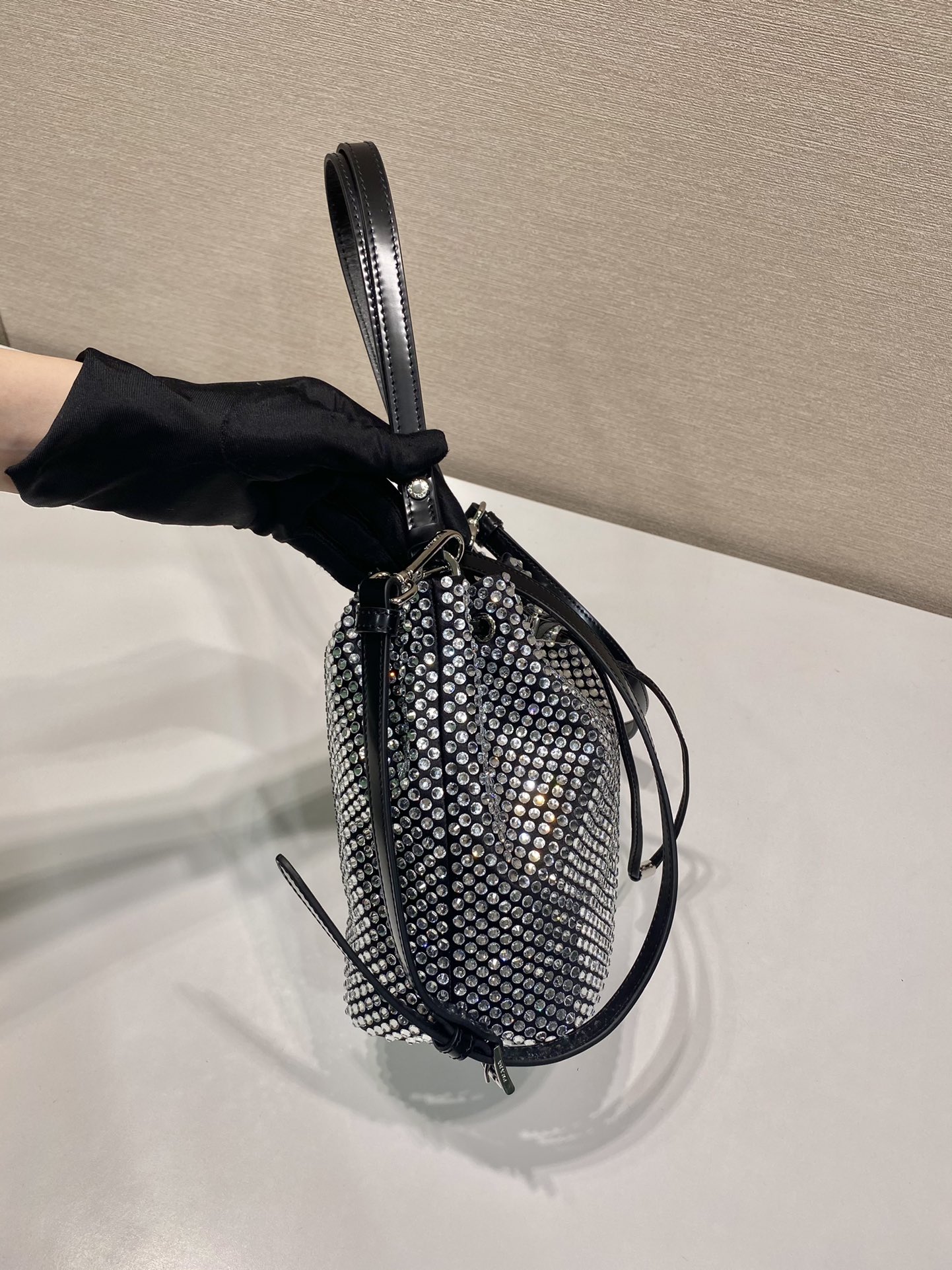 Pra*a satin mini-bag with crystals