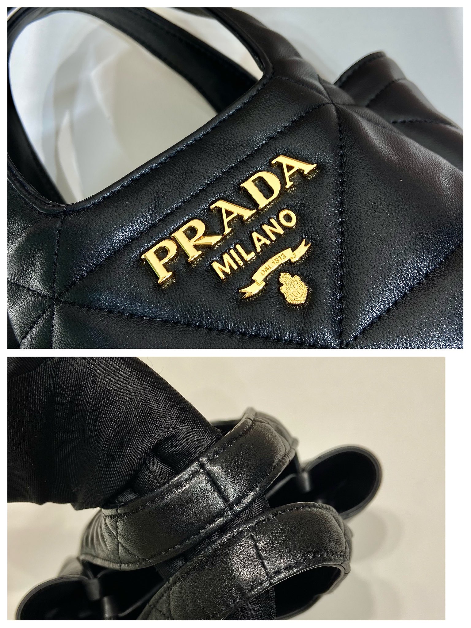 Pra*a small nappa-leather tote bag with topstitching