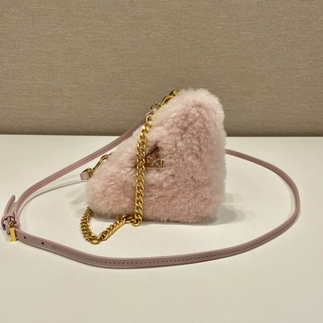 Pra*a shearling and saffiano leather mini-pouch