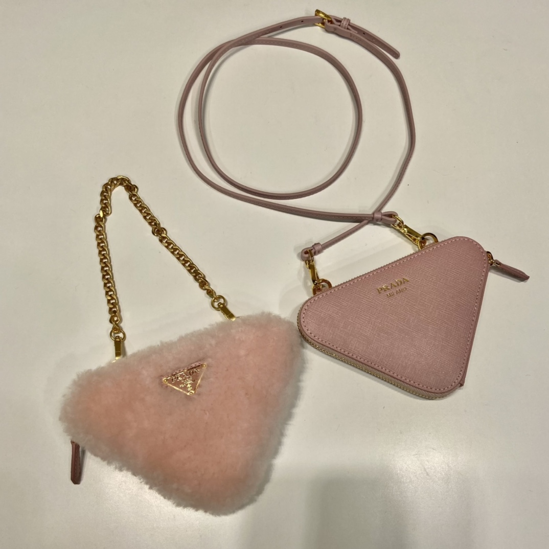 Pra*a shearling and saffiano leather mini-pouch