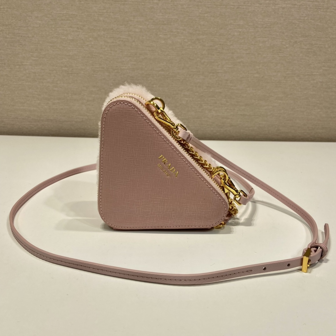 Pra*a shearling and saffiano leather mini-pouch