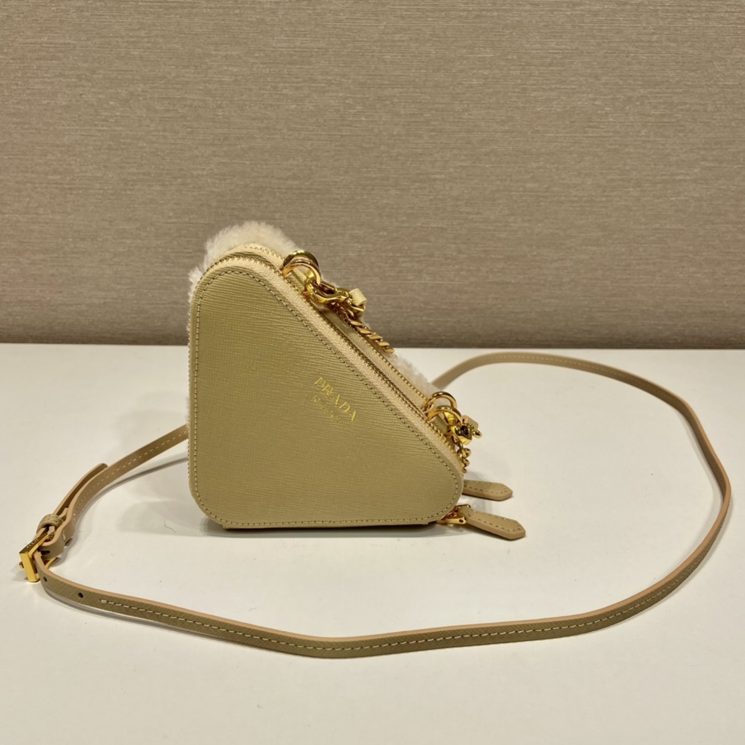 Pra*a shearling and saffiano leather mini-pouch