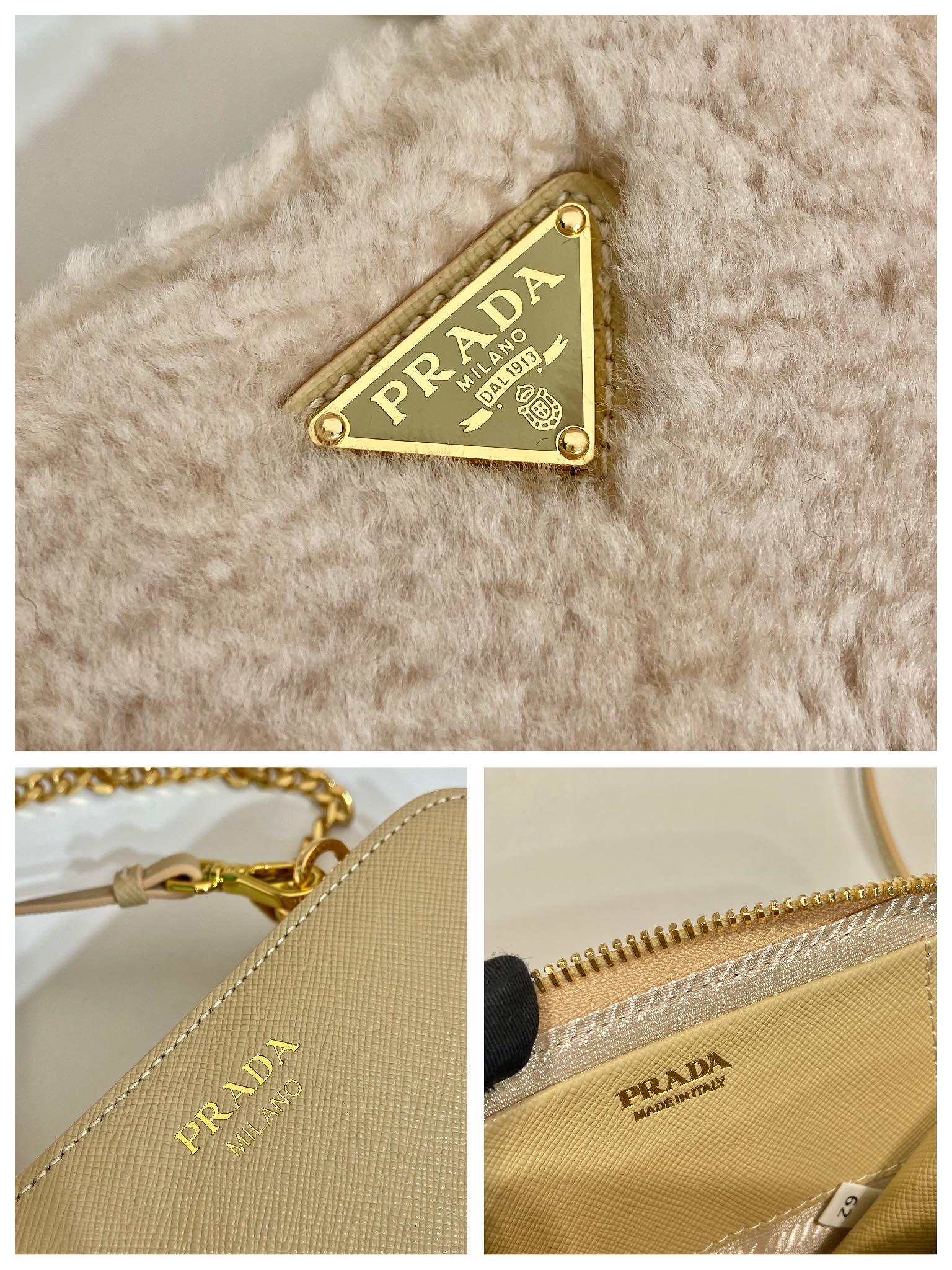Pra*a shearling and saffiano leather mini-pouch