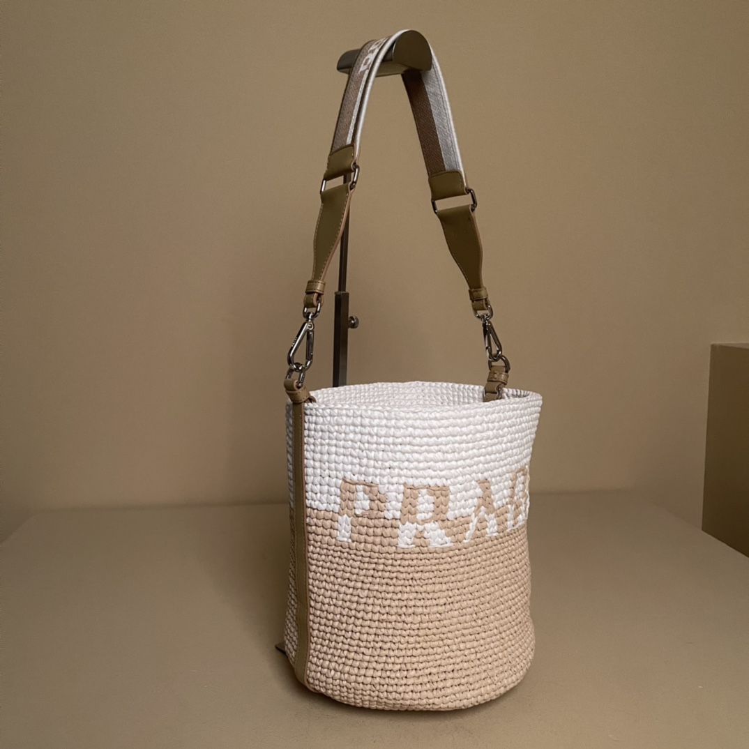 Pra*a crochet and leather mini-bucket bag