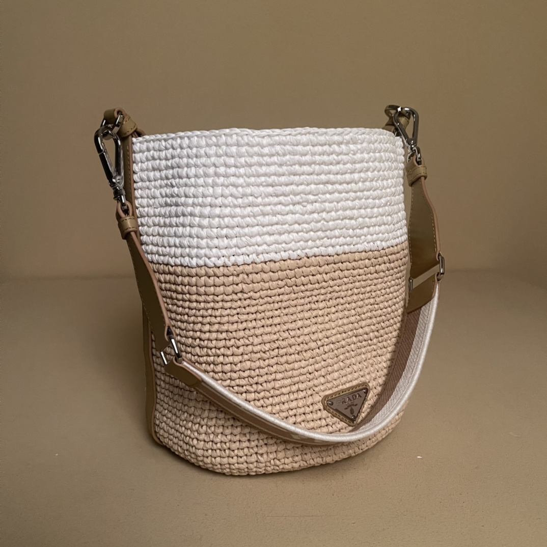 Pra*a crochet and leather mini-bucket bag