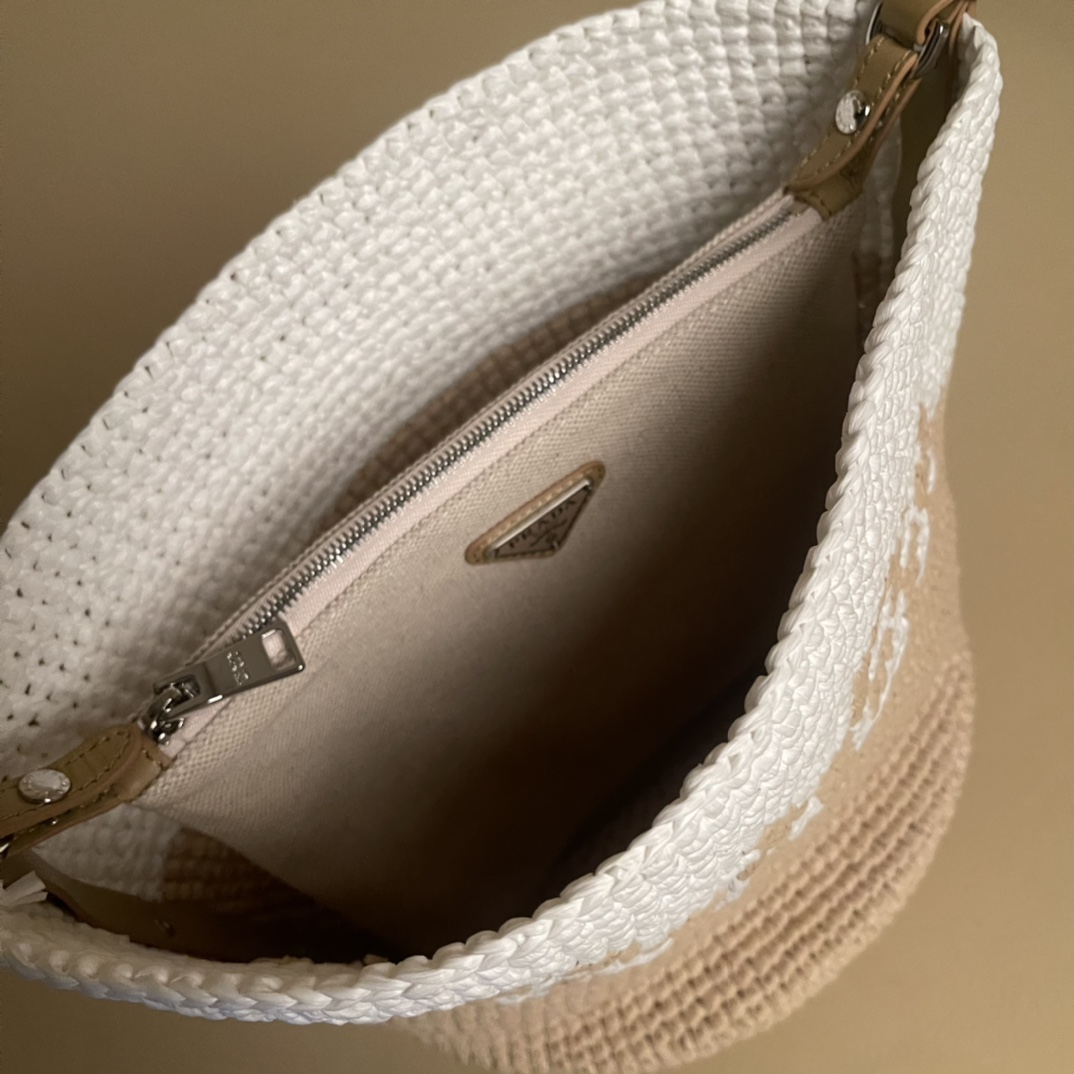Pra*a crochet and leather mini-bucket bag