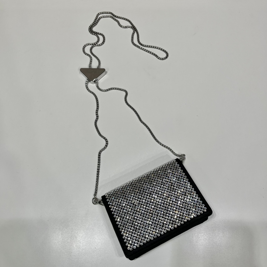 Pra*a cardholder with shoulder strap and crystals