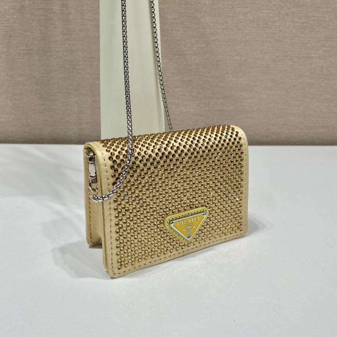 Pra*a cardholder with shoulder strap and crystals