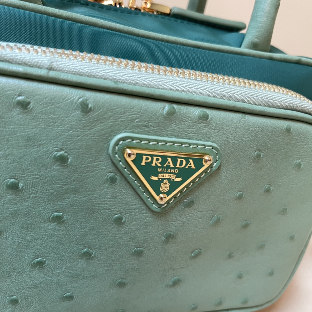Pra*a re-nylon and leather two-handle bag