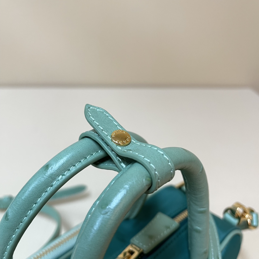 Pra*a re-nylon and leather two-handle bag
