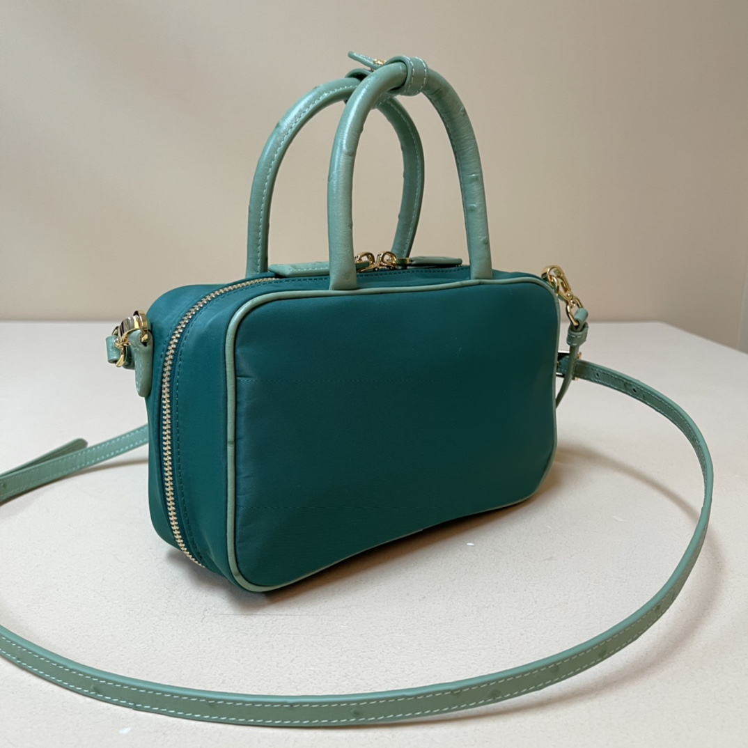 Pra*a re-nylon and leather two-handle bag
