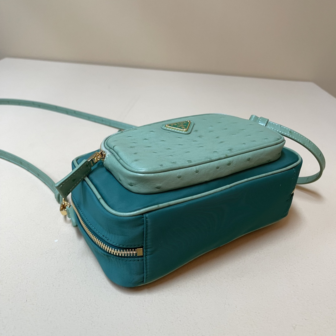Pra*a re-nylon and leather two-handle bag