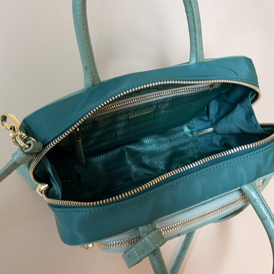 Pra*a re-nylon and leather two-handle bag