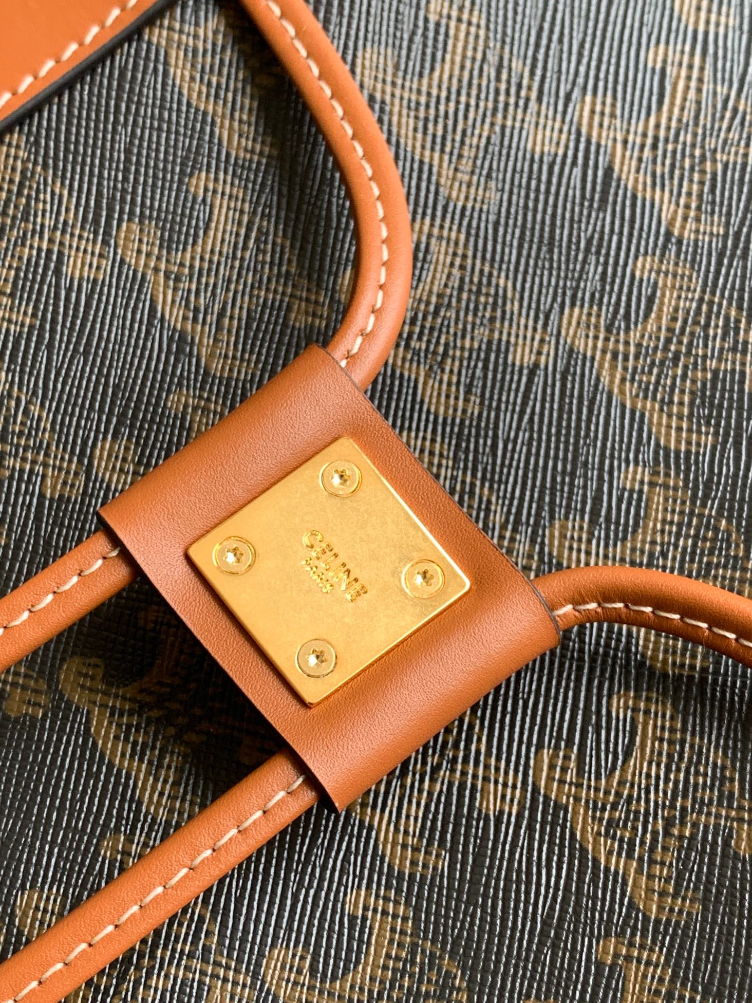 Ce**e cabas drawstring in triomphe canvas and calfskin tan