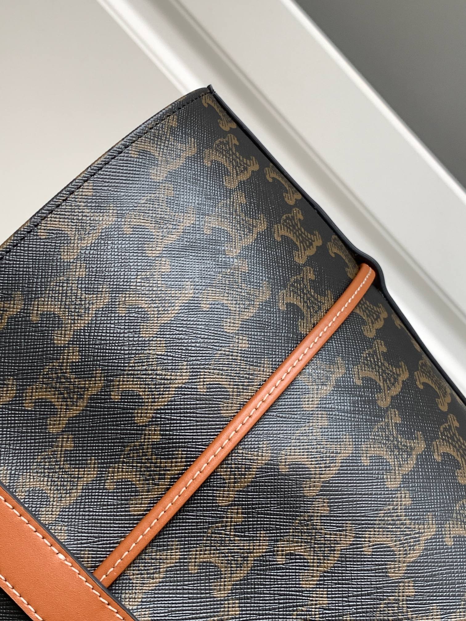 Ce**e cabas drawstring in triomphe canvas and calfskin tan
