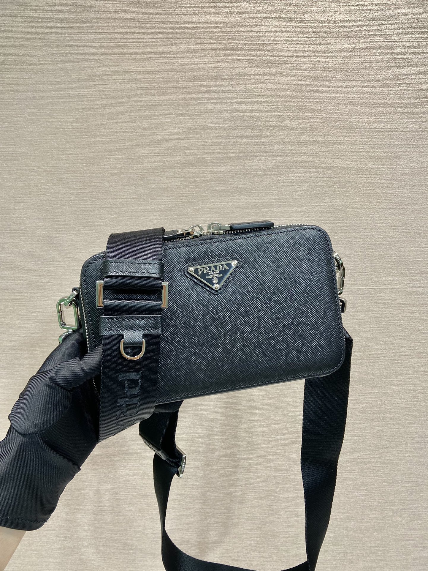 Pra*a brique saffiano leather bag