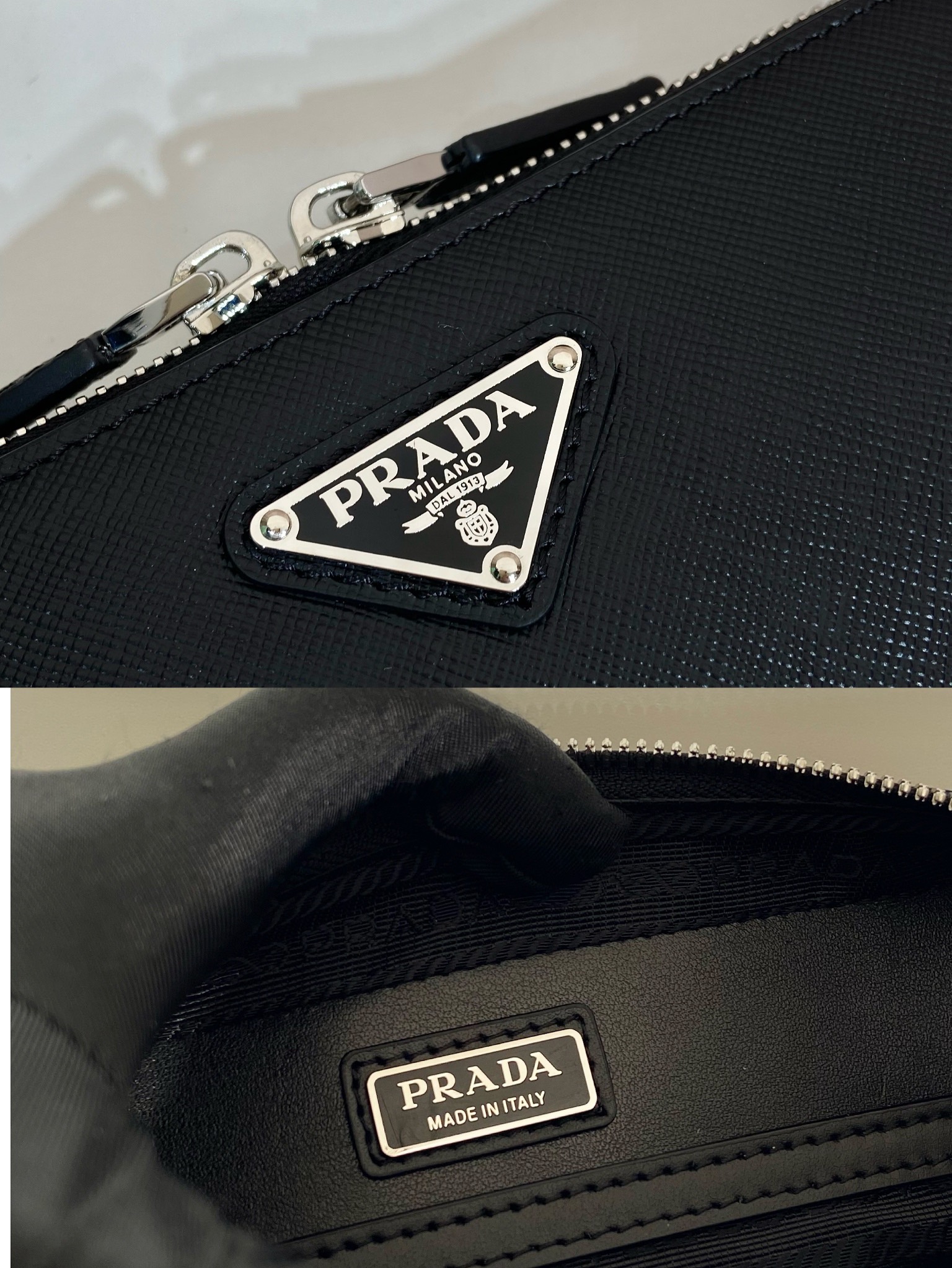 Pra*a brique saffiano leather bag