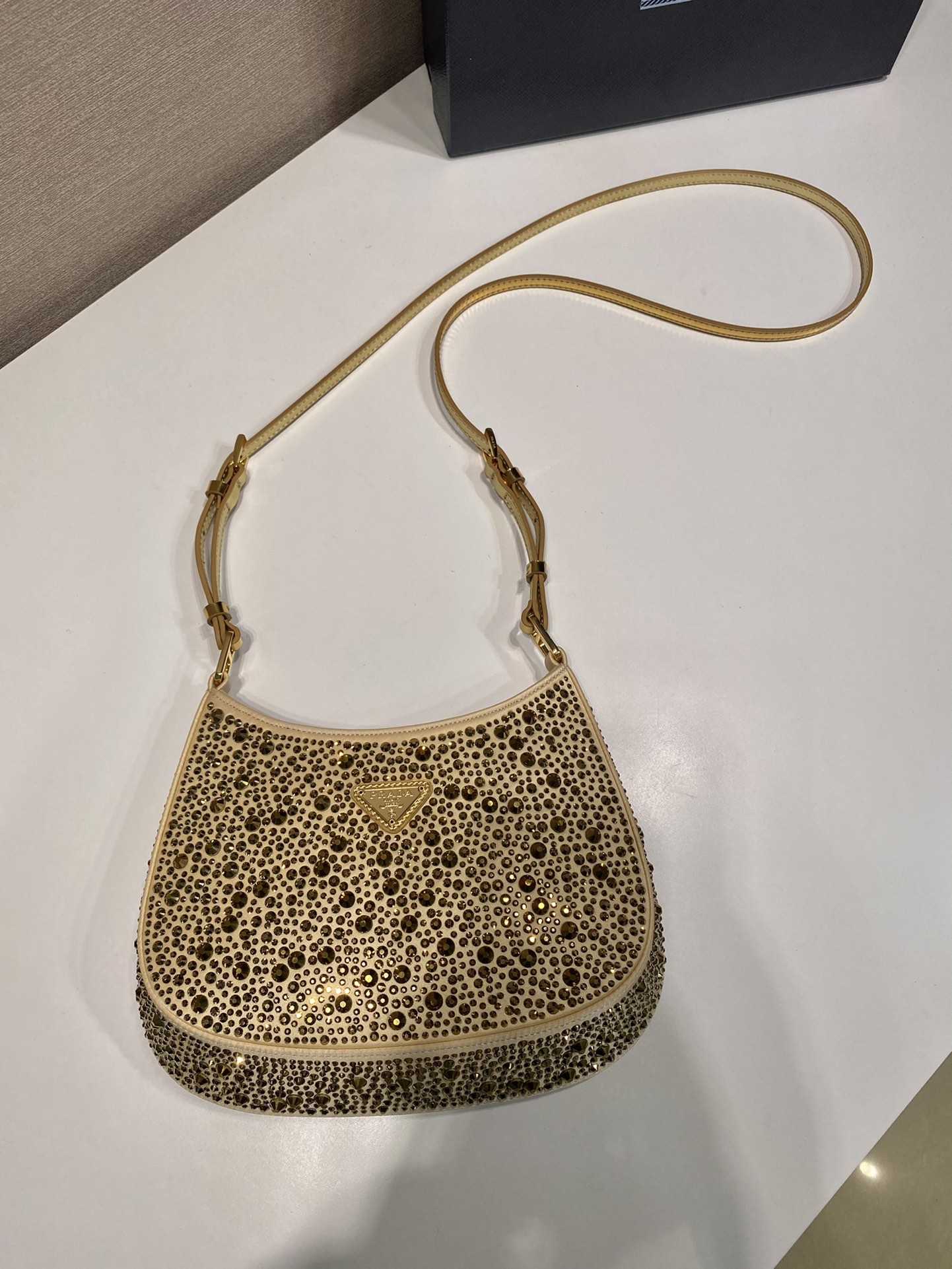 Pra*a cleo satin bag with crystals