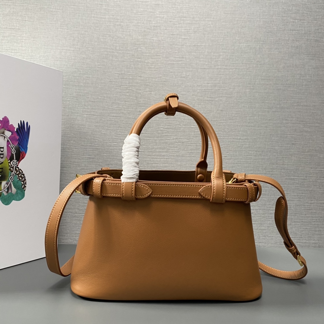 Pra*a buckle small leather handbag with double belt