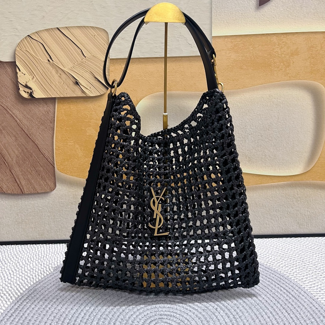 YSL OXALIS BAG IN RAFFIA MACRAMÉ