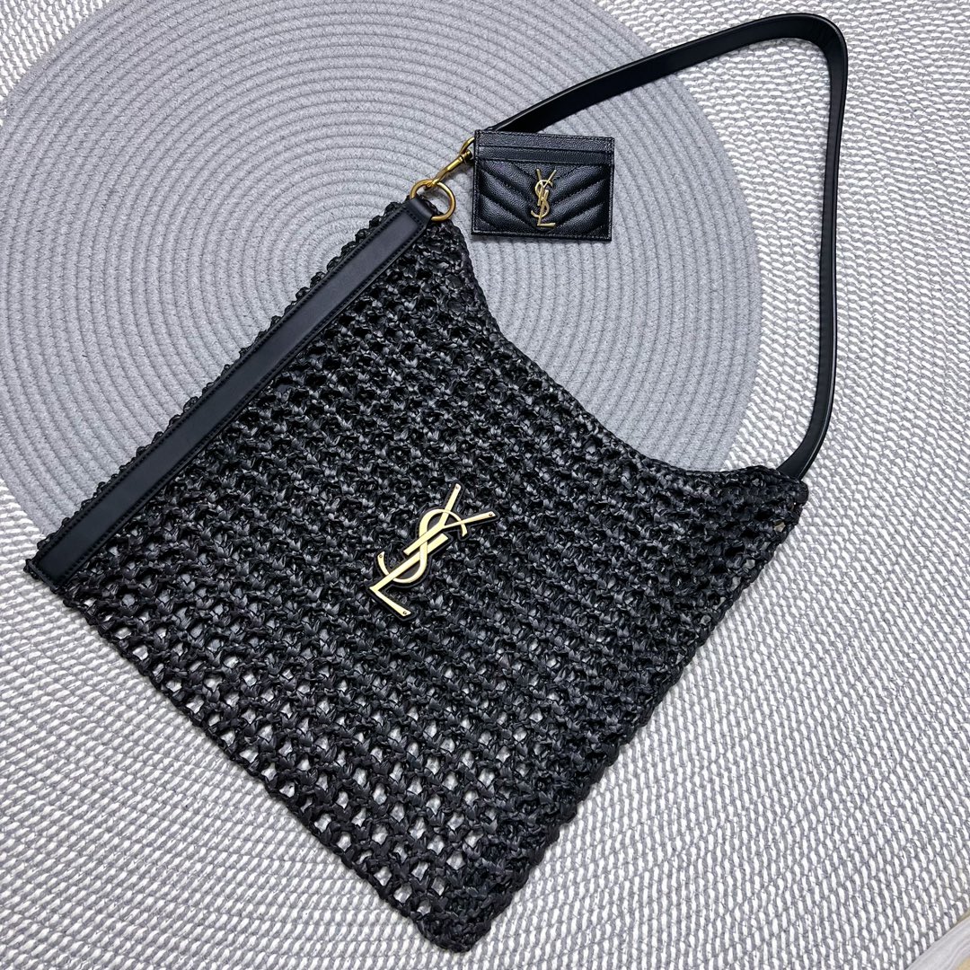 YSL OXALIS BAG IN RAFFIA MACRAMÉ