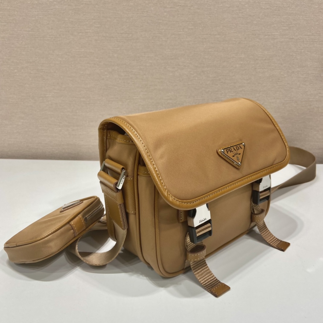 Pra*a re-nylon and saffiano leather shoulder bag