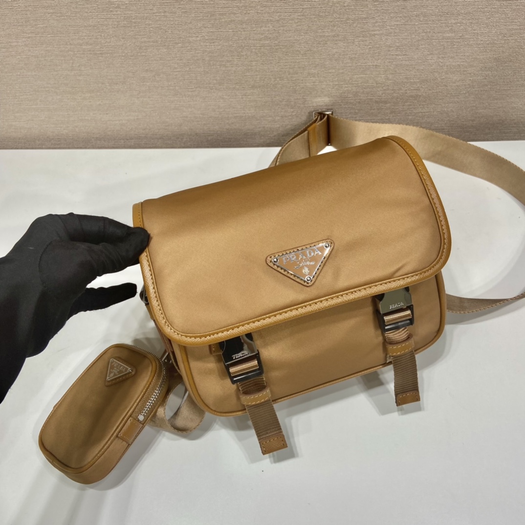 Pra*a re-nylon and saffiano leather shoulder bag
