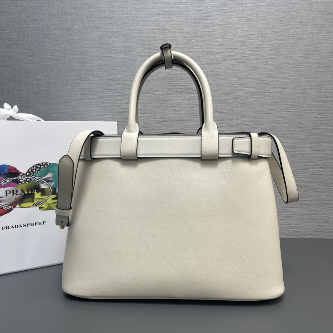 Pra*a buckle medium leather handbag with double belt