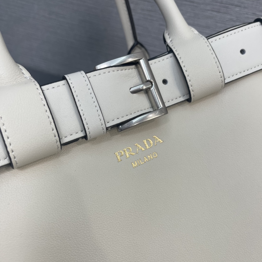 Pra*a buckle medium leather handbag with double belt