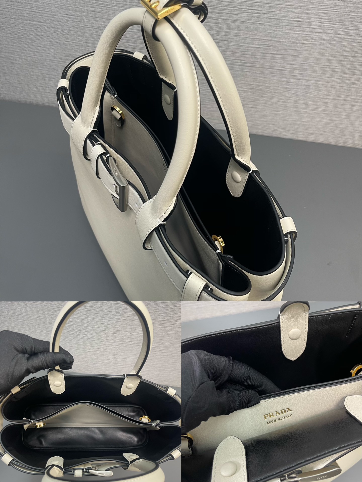 Pra*a buckle medium leather handbag with double belt