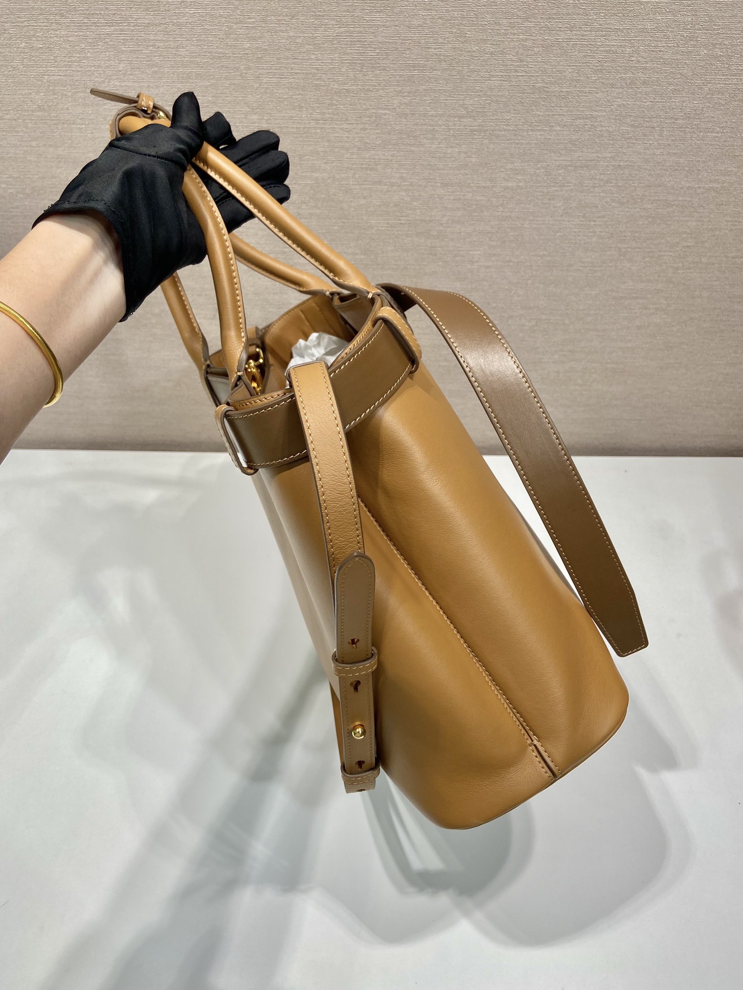Pra*a buckle large leather handbag with belt