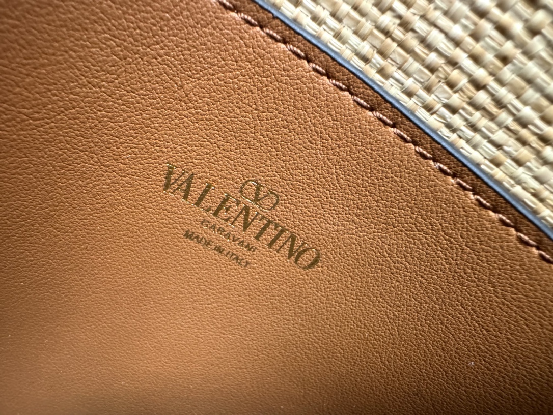 Valentino SMALL ROCKSTUD SHOULDER BAG IN WOVEN RAFFIA