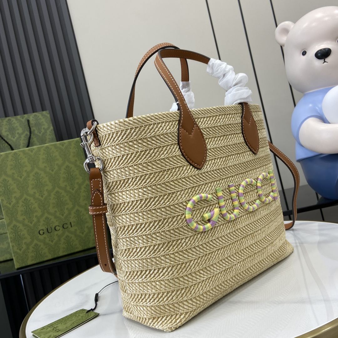 G*u*i small straw-effect tote